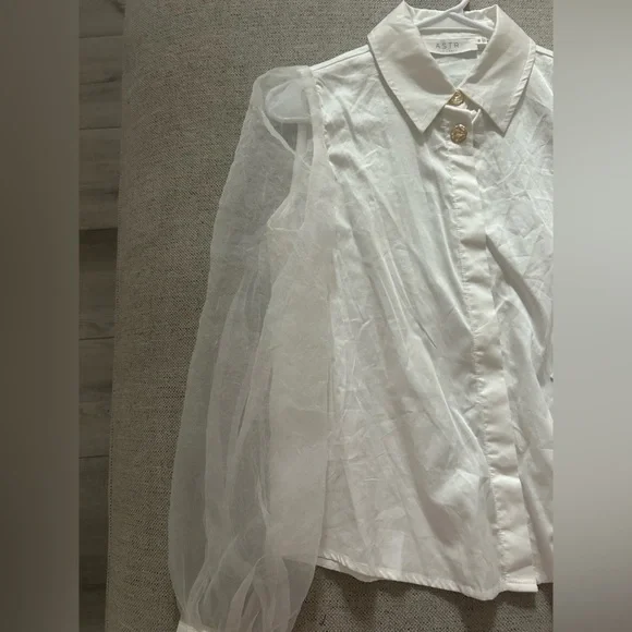 ASTR the label White Sheer Sleeve Blouse - Picture 4 of 6